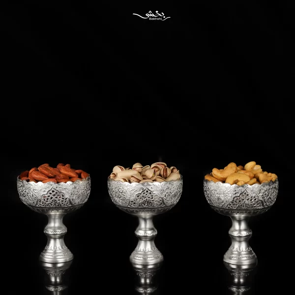 کاسه 6 عددی نقره پایه دار قلم گل و مرغ