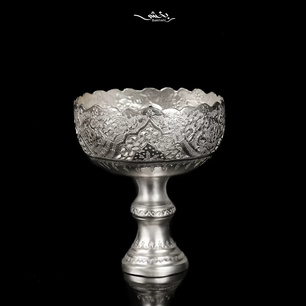 کاسه 6 عددی نقره پایه دار قلم گل و مرغ