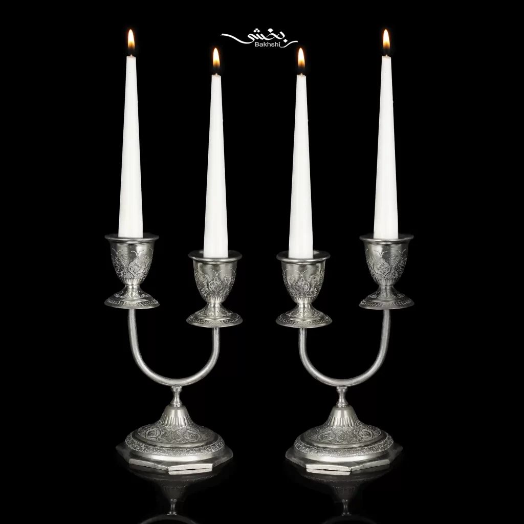 شمعدان نقره دوشاخه قلم ترنج