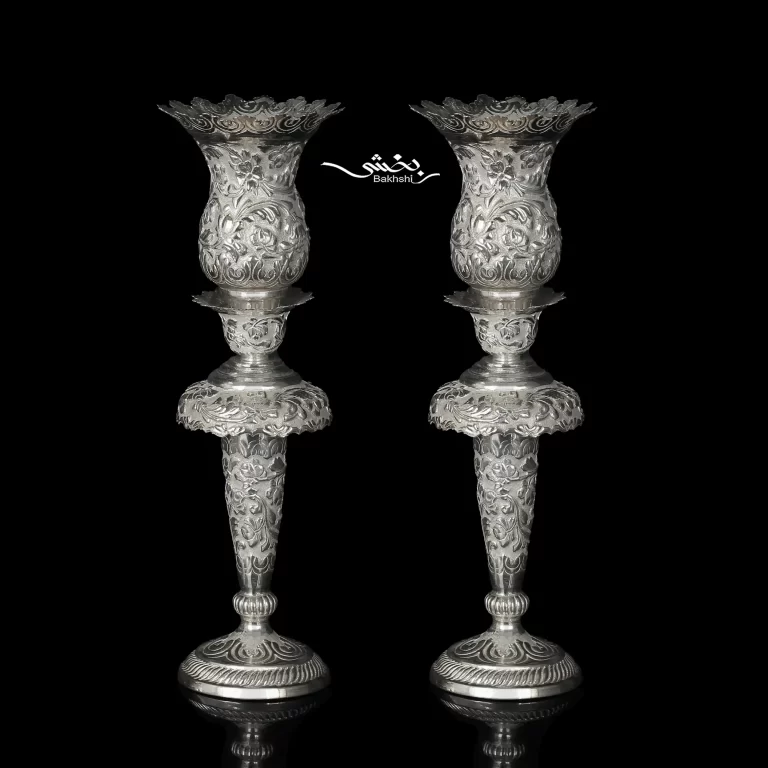 شمعدان نقره لاله بدون آویز گل برجسته