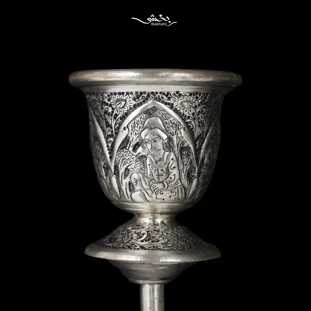 شمعدان نقره دوشاخه قلم مینیاتور اعلا