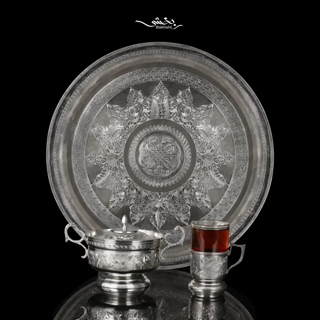 ست چایخوری نقره قلم تبریز