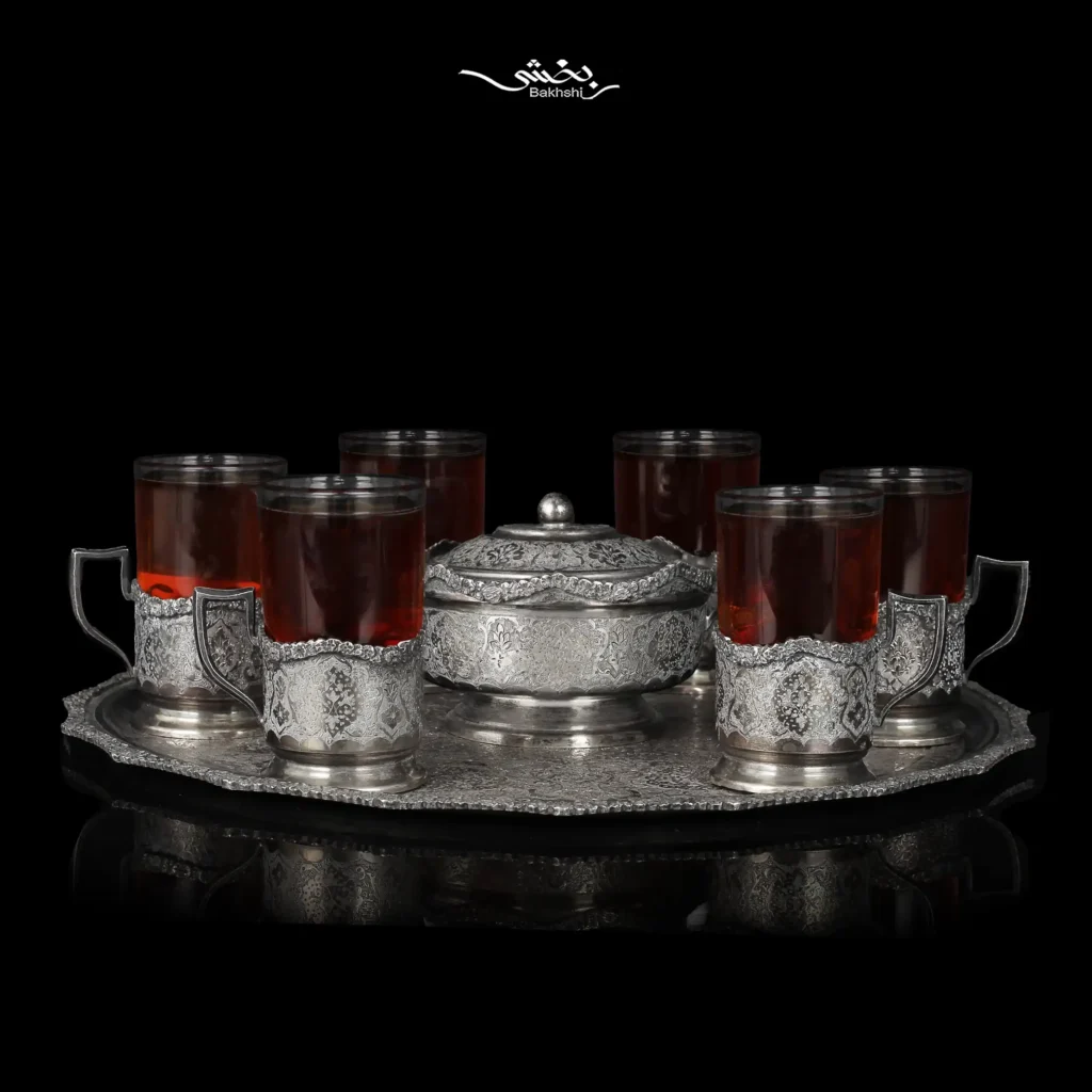 ست چایخوری نقره قلم ترنج