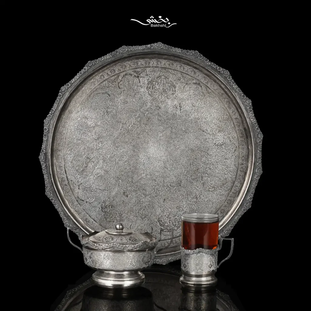 ست چایخوری نقره قلم ترنج