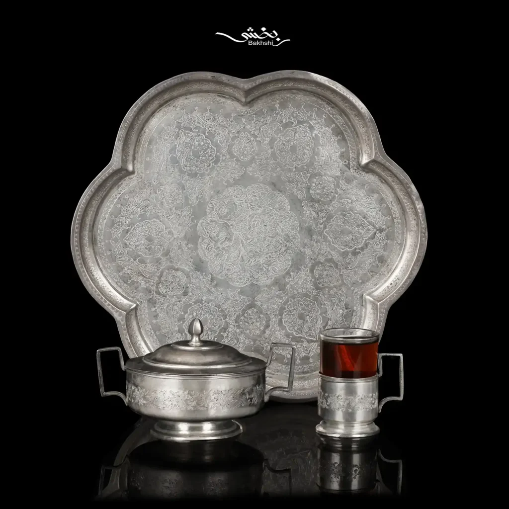 ست چایخوری نقره قلم گل و بوته