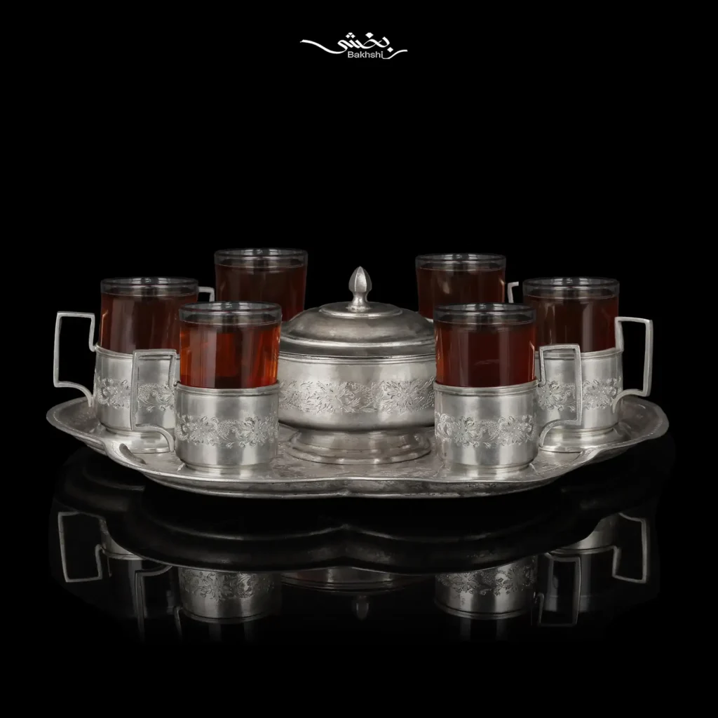 ست چایخوری نقره قلم گل و بوته