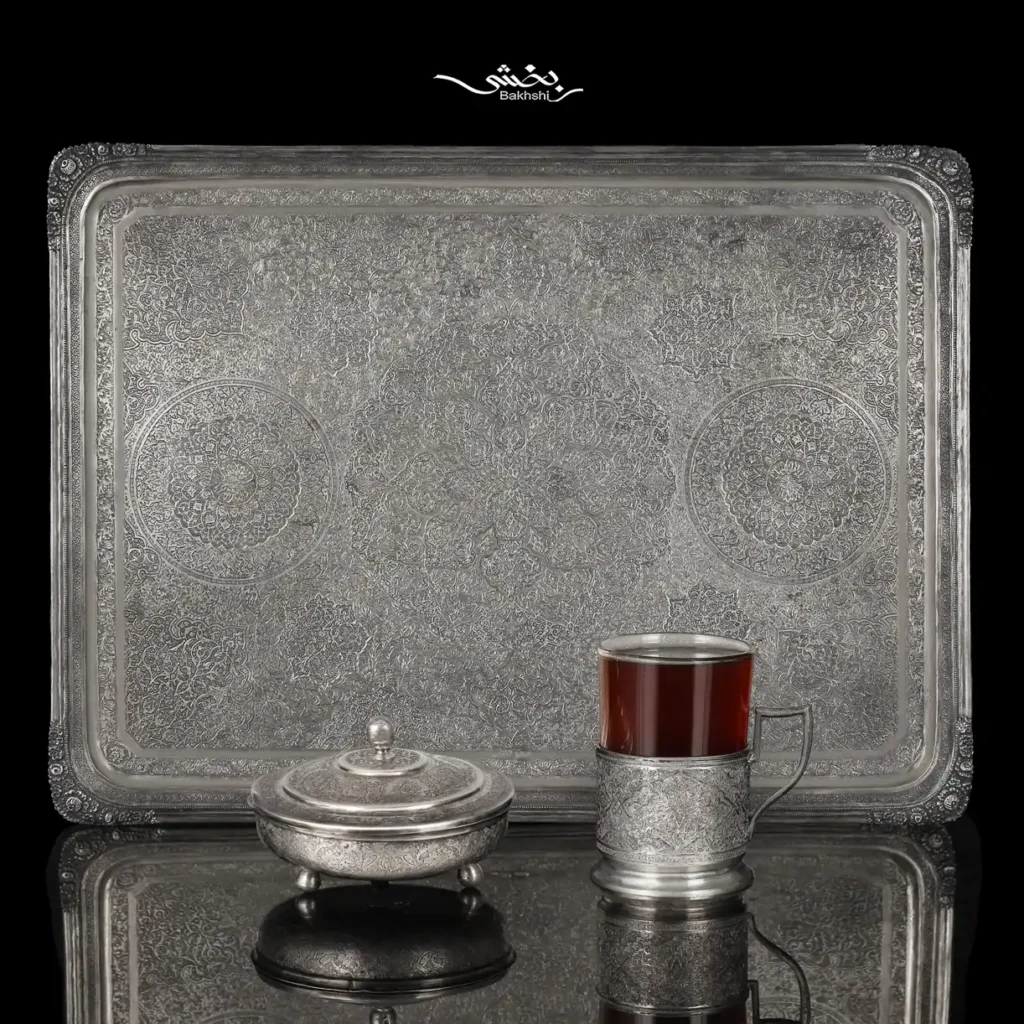 ست چایخوری نقره قلم ترنج