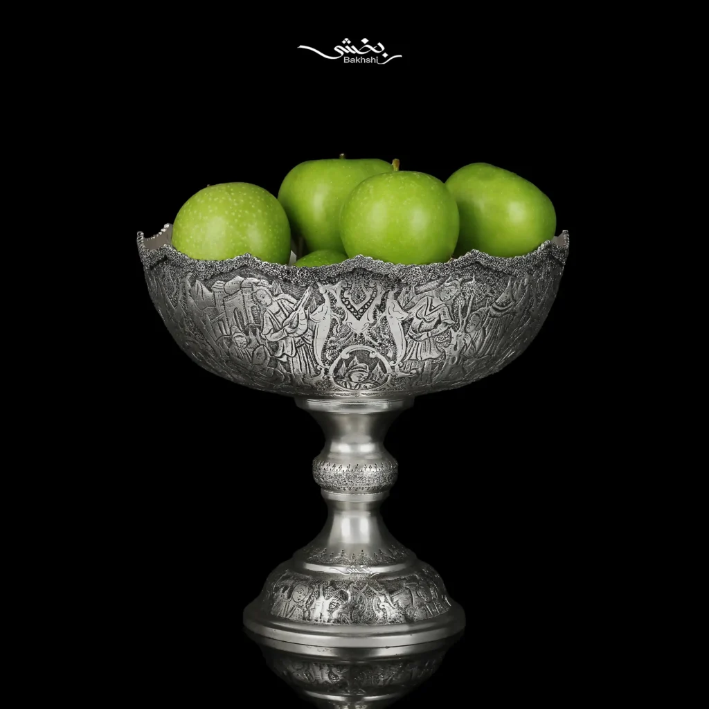 میوه خوری پایه دار نقره قلم مینیاتور