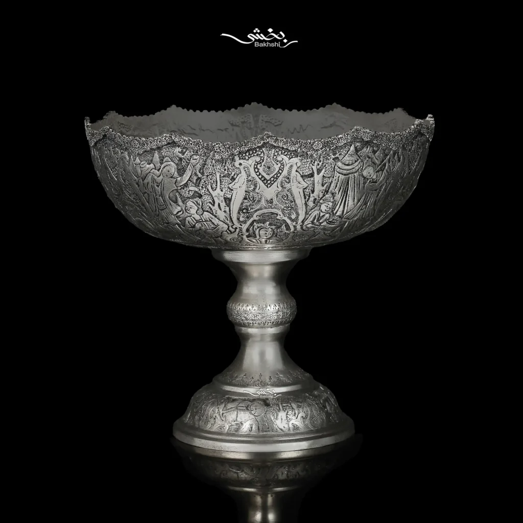 میوه خوری پایه دار نقره قلم مینیاتور