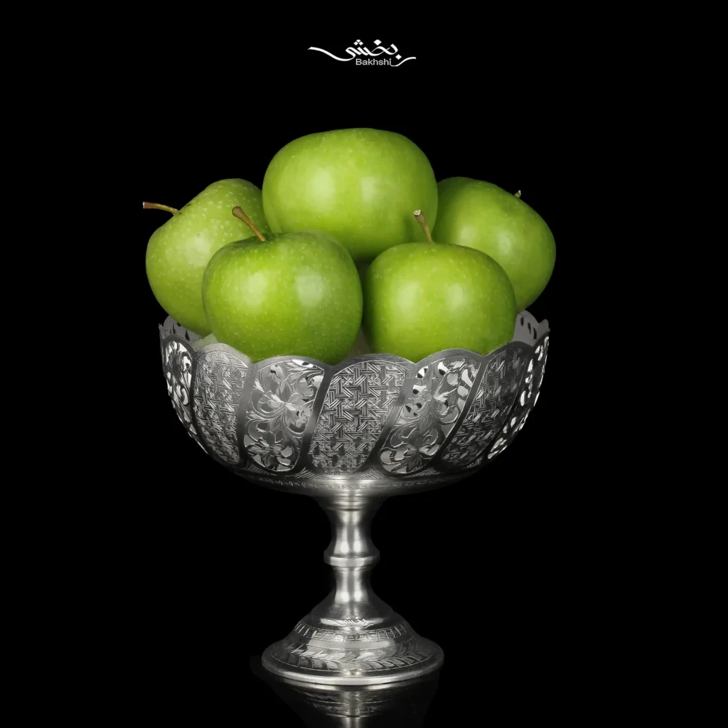 کاسه نقره پایه دار قلم تبریز