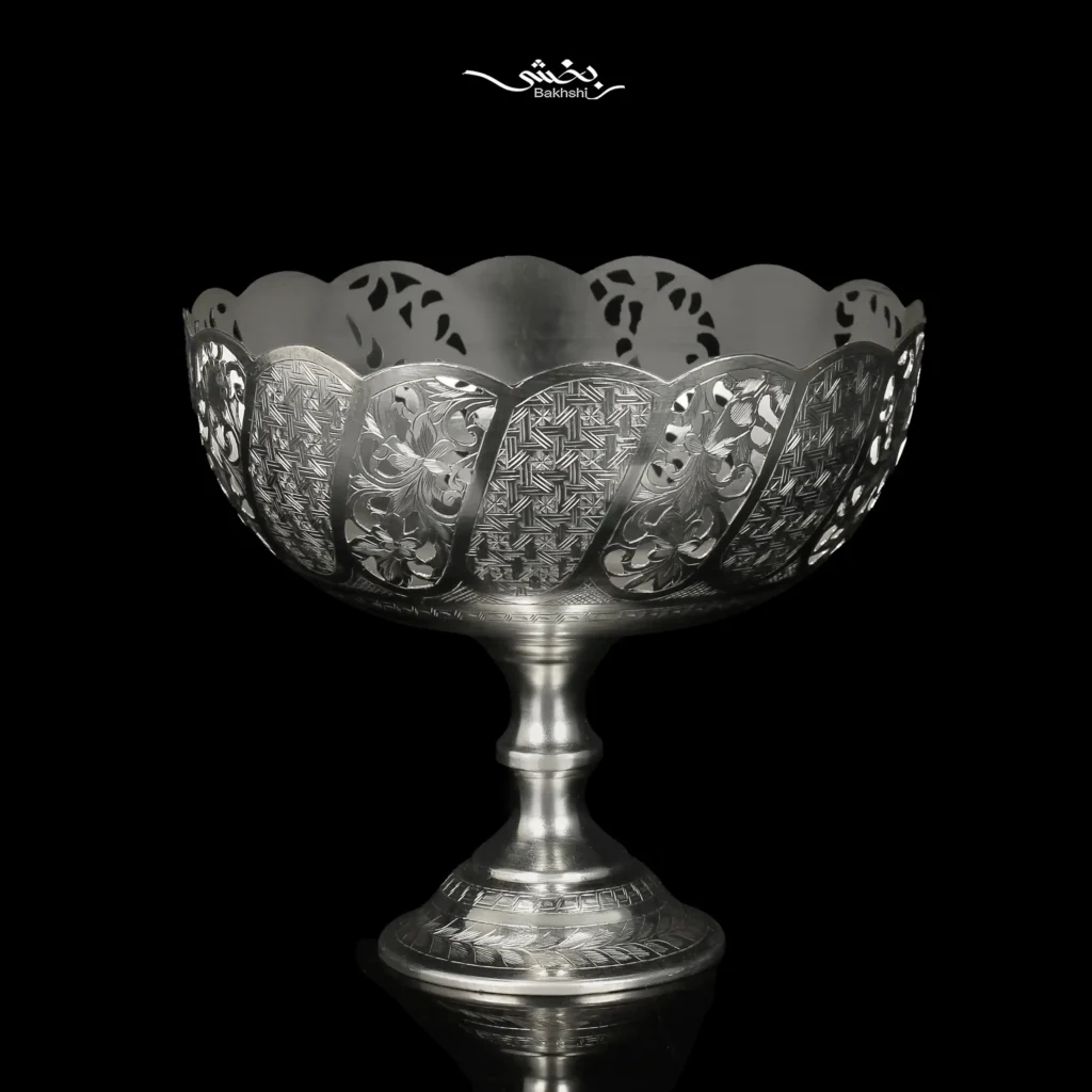 کاسه نقره پایه دار قلم تبریز