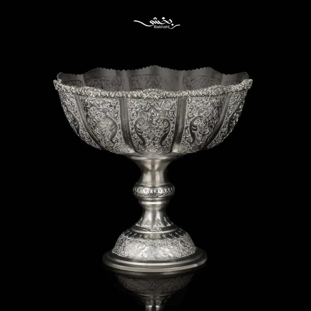 میوه خوری پایه دار نقره قلم مینیاتور