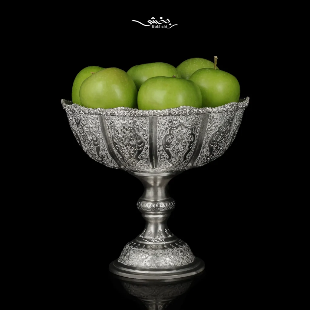 میوه خوری پایه دار نقره قلم مینیاتور