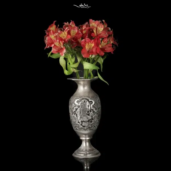 گلدان شکم دار نقره قلمزنی مینیاتور