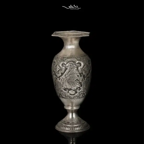 گلدان شکم دار نقره قلمزنی مینیاتور