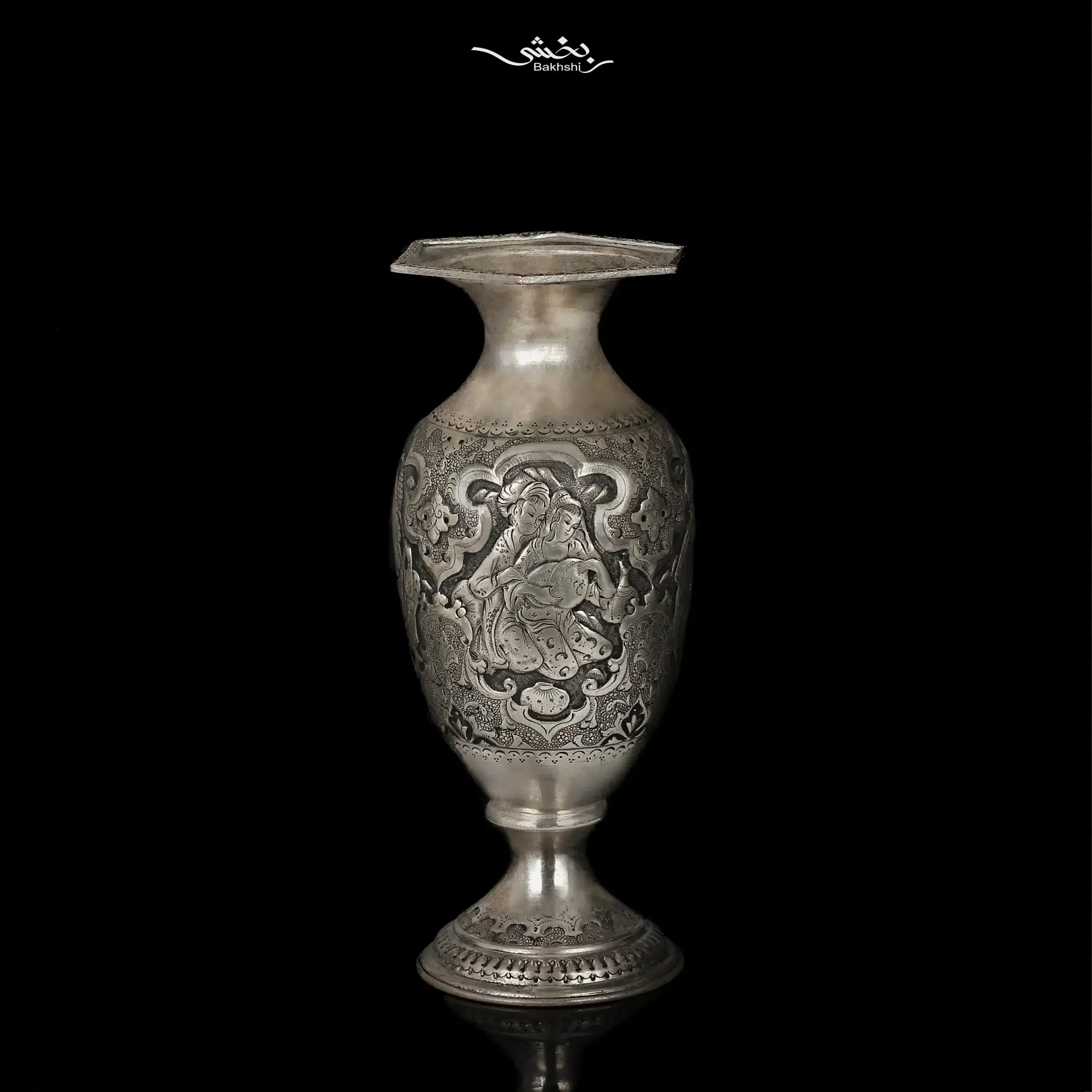 IMG_6187 گلدان شکم دار نقره قلمزنی مینیاتور