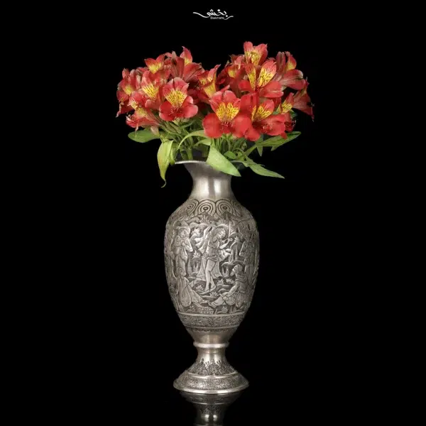 گلدان شکم دار نقره قلم مینیاتور