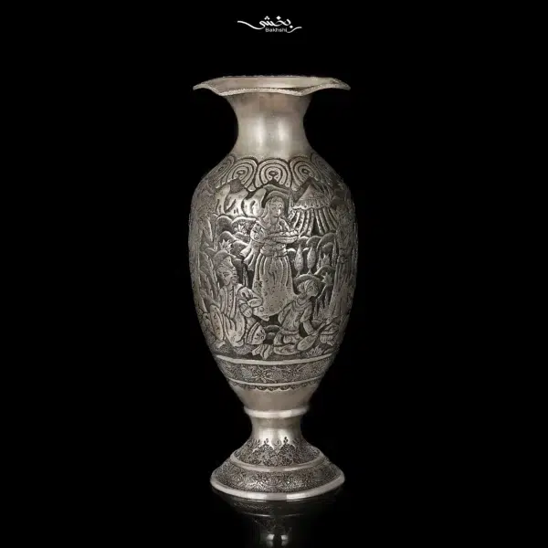 گلدان شکم دار نقره قلم مینیاتور