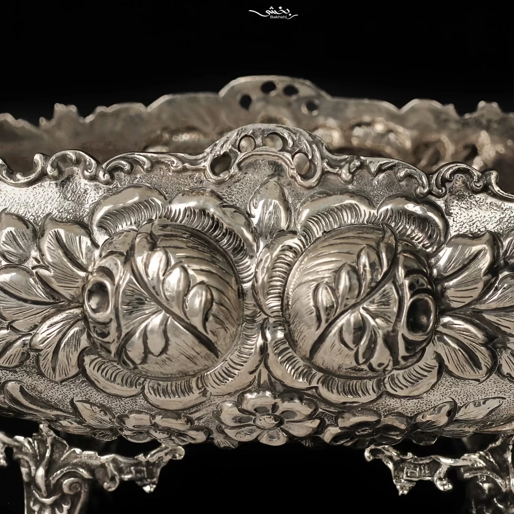 ست کشکول دسته دار و شمعدان سه شاخه نقره مدرن