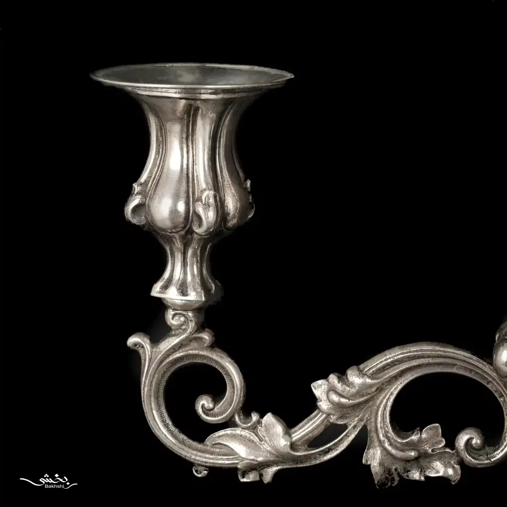 ست کشکول دسته دار و شمعدان سه شاخه نقره مدرن