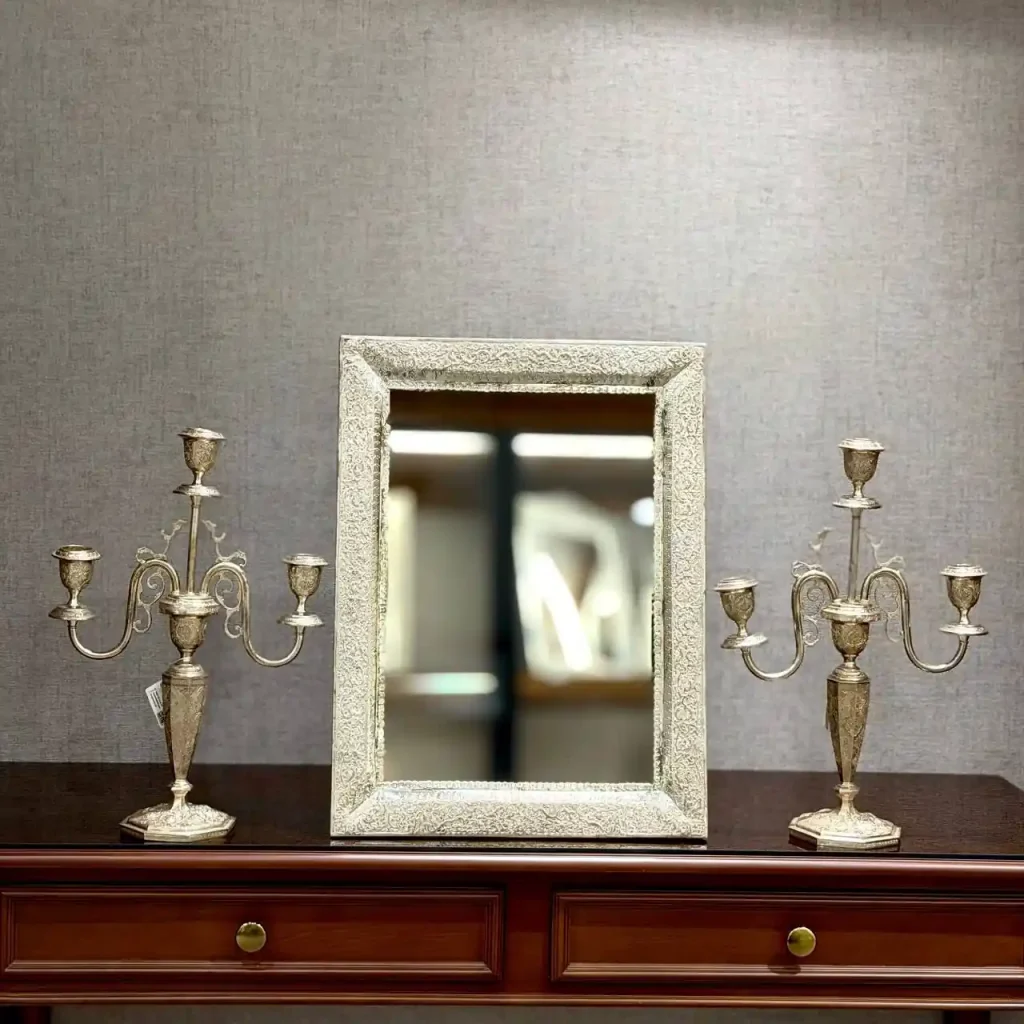 شمعدان نقره سه شاخه ترنج ریزقلم اعلا