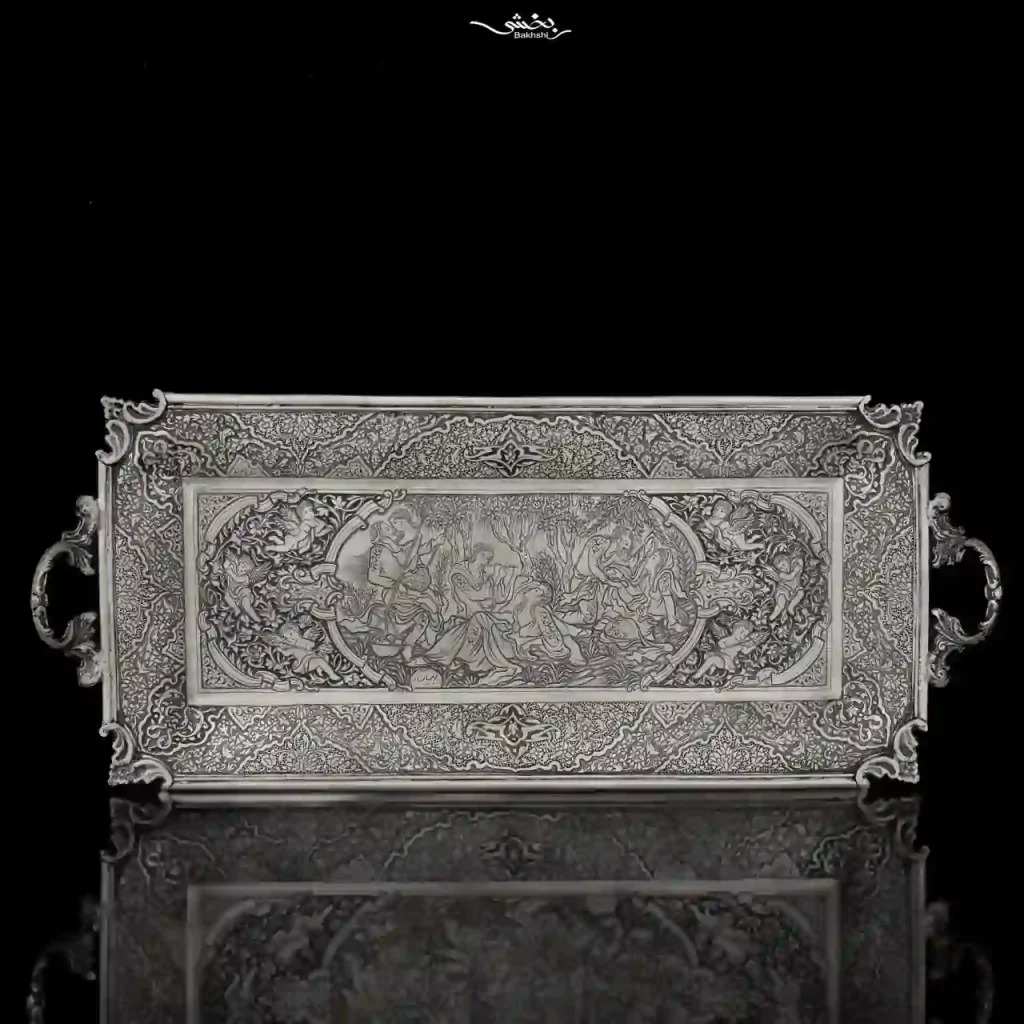 رولت خوری نقره دسته دار قلم مینیاتور