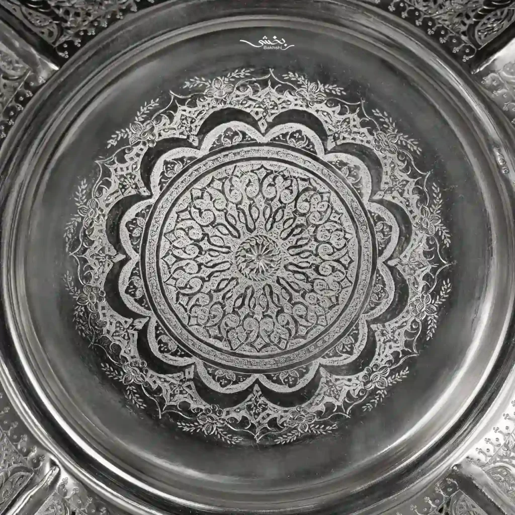 شیرینی خوری نقره گرد قلم گل و مرغ