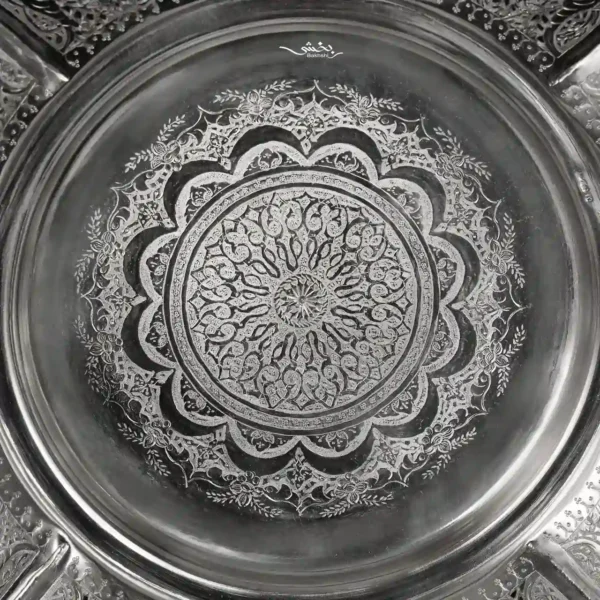 شیرینی خوری نقره گرد قلم گل و مرغ