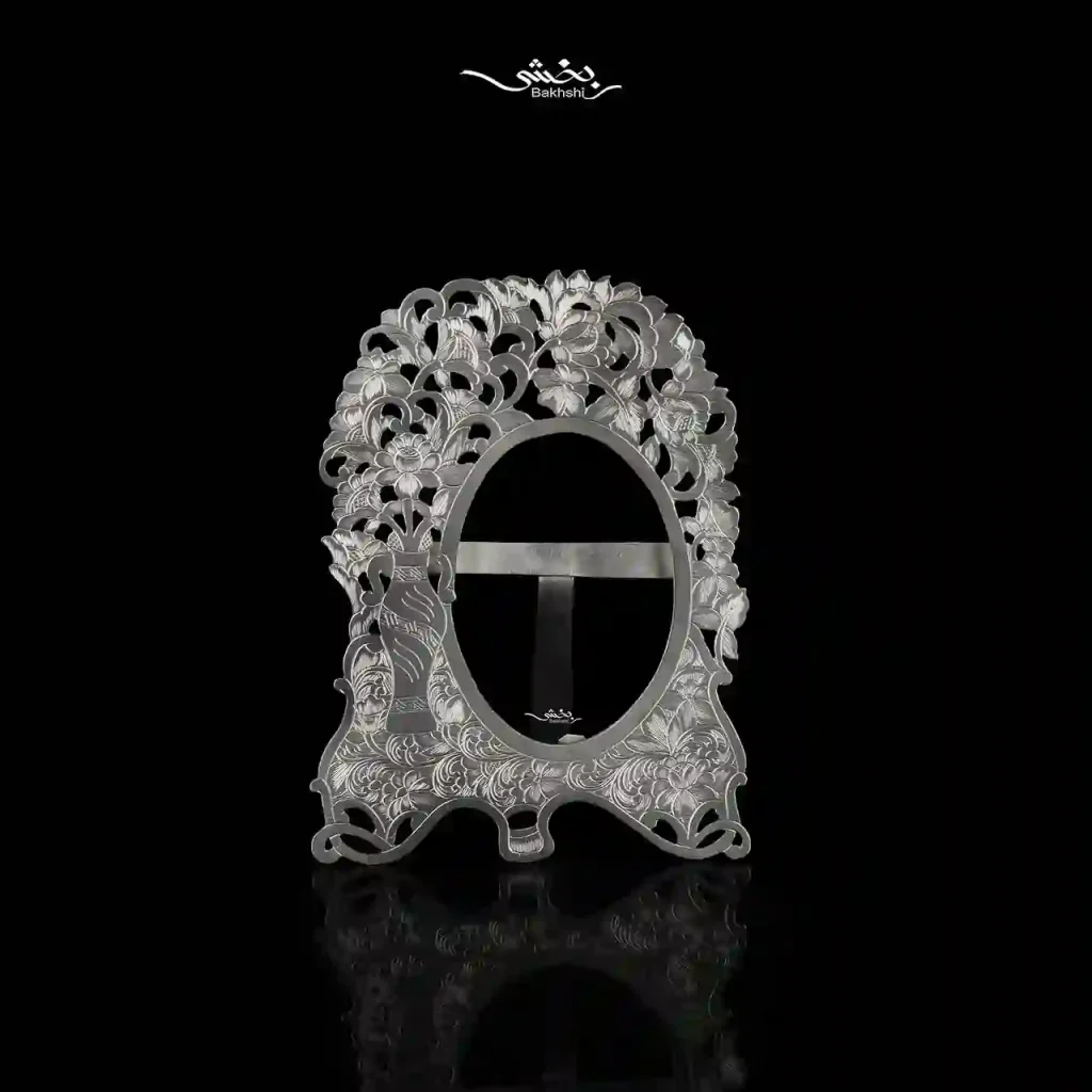 قاب عکس نقره بیضی قلم تبریز کد 24