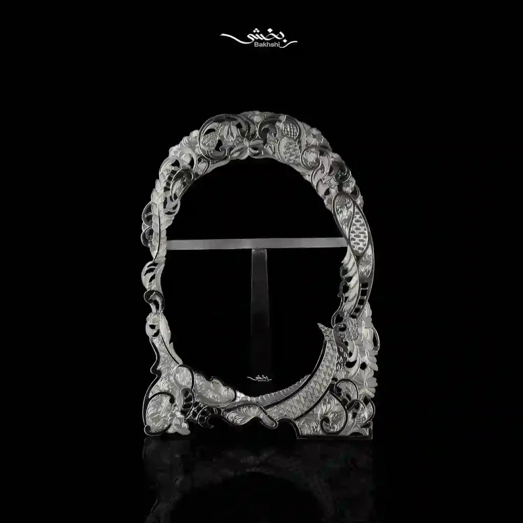 قاب عکس نقره بیضی قلم تبریز کد 26