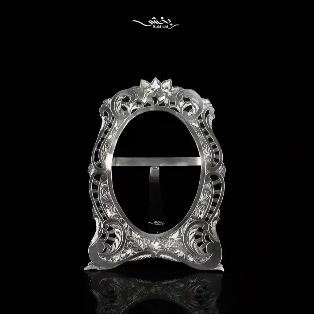 قاب عکس نقره بیضی قلم تبریز کد 23