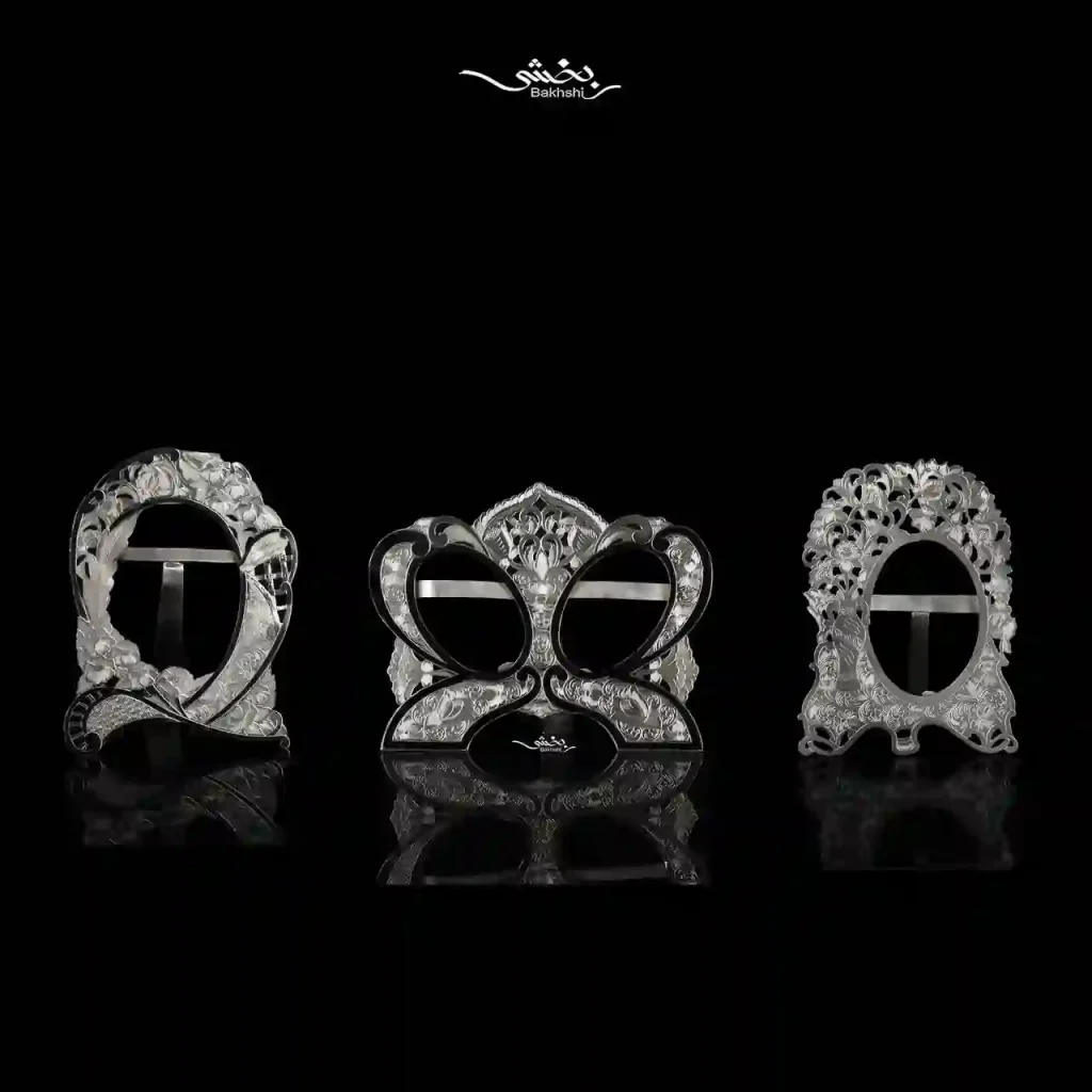 قاب عکس نقره بیضی قلم تبریز