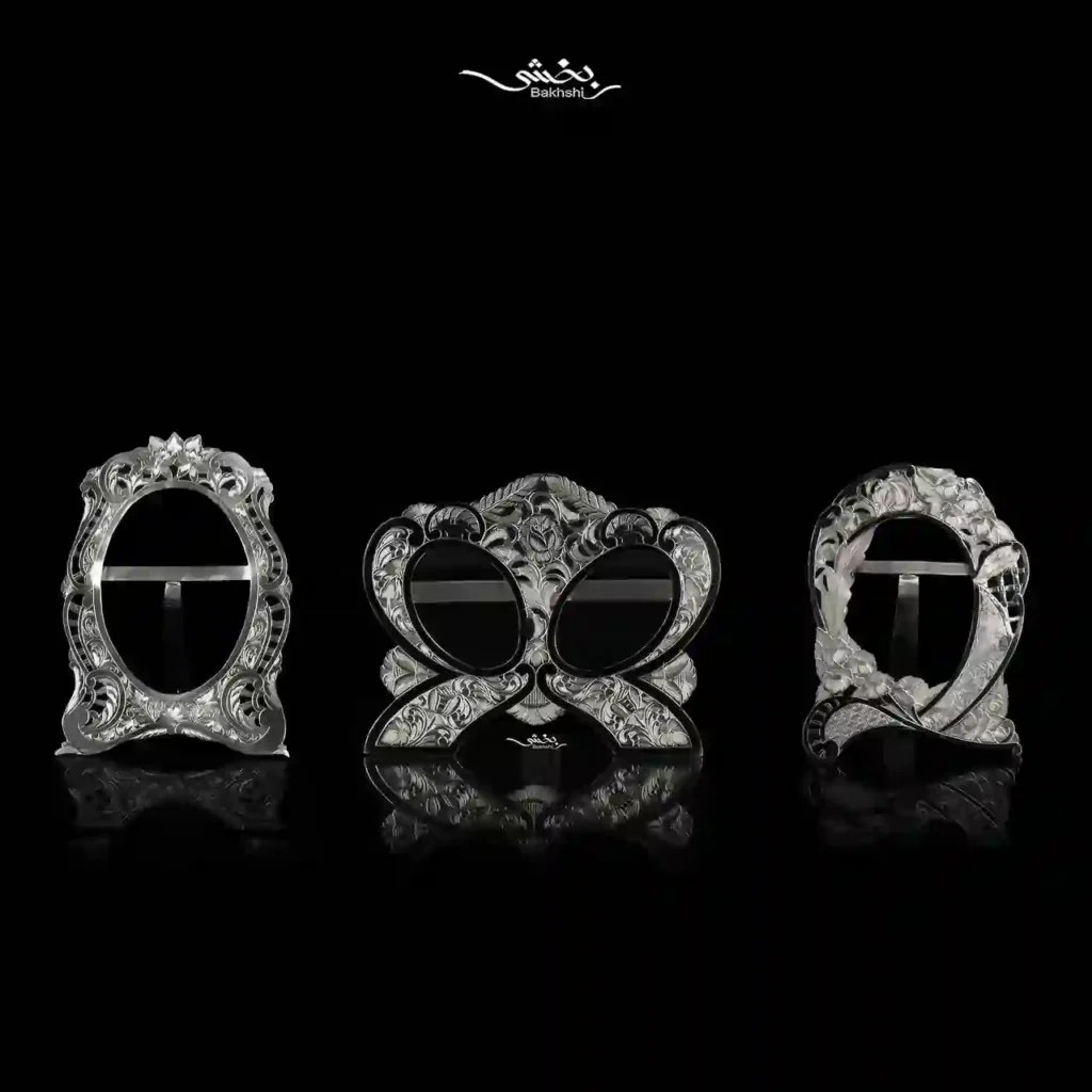 قاب عکس نقره بیضی قلم تبریز کد 21