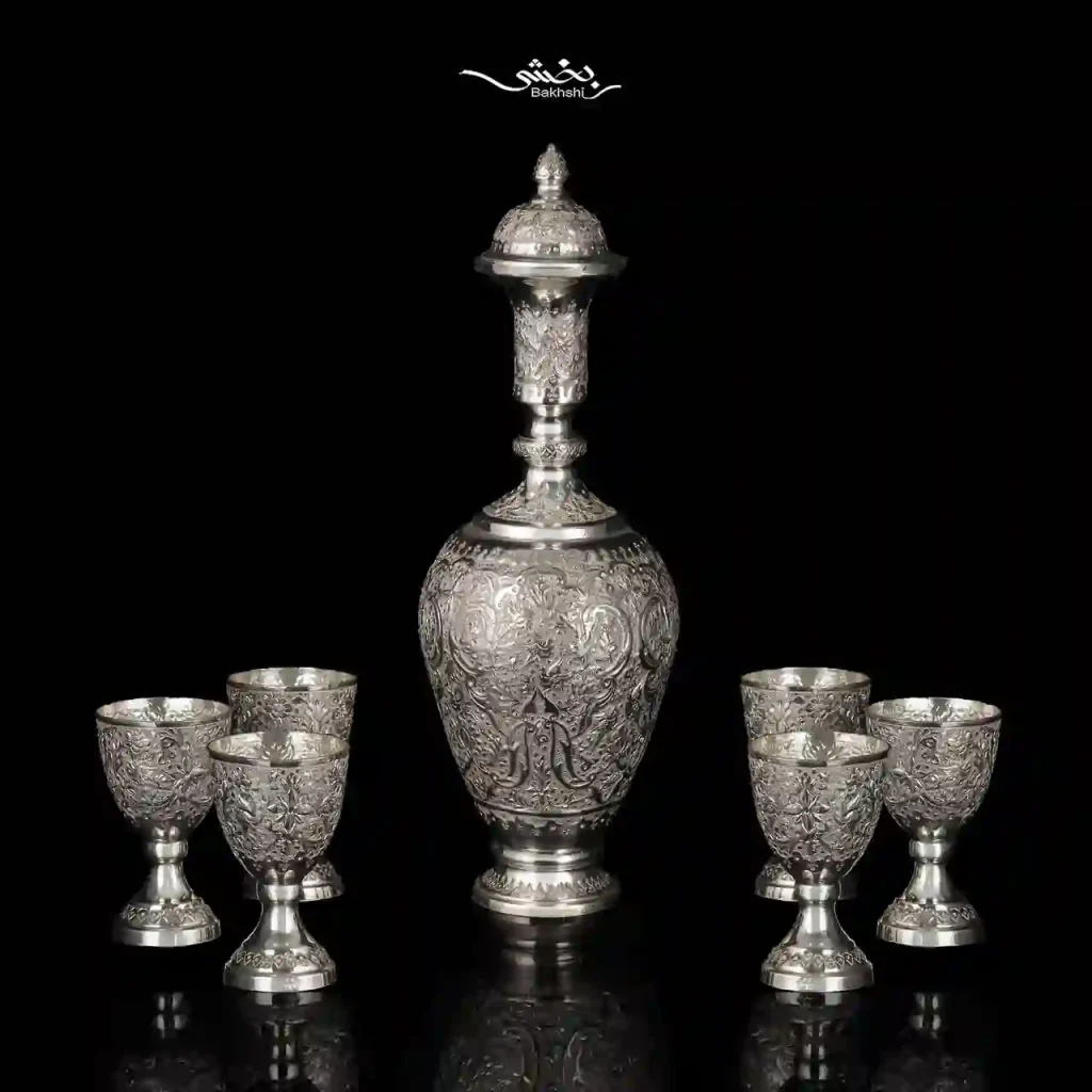 ست تنگ و جام شش عددی قلم گل و مرغ