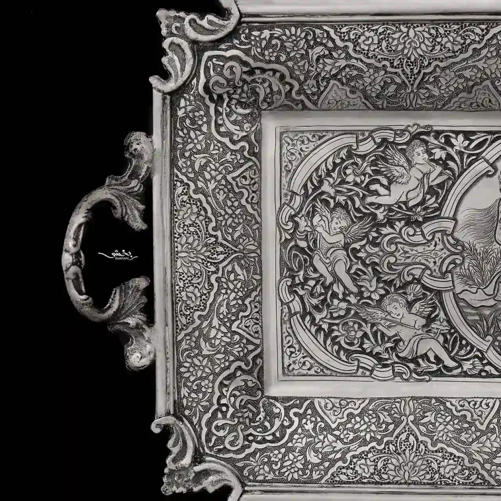 رولت خوری نقره دسته دار قلم مینیاتور