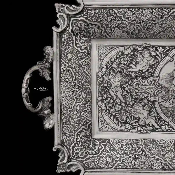 رولت خوری نقره دسته دار قلم مینیاتور