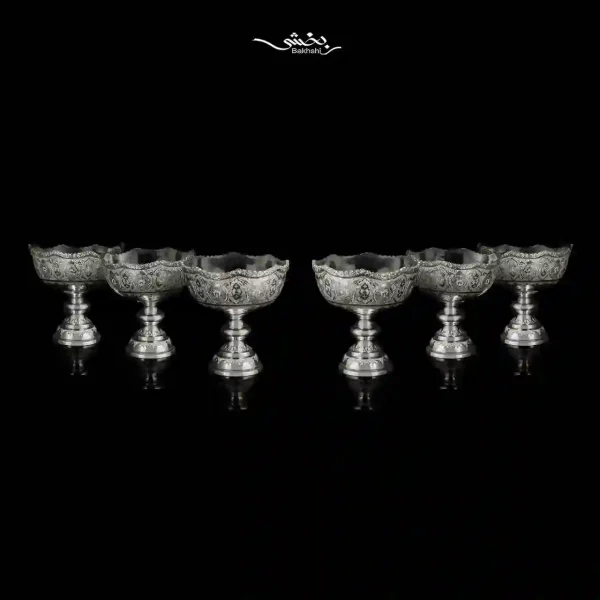 ست شش عددی کاسه پایه دار نقره قلم ترنج