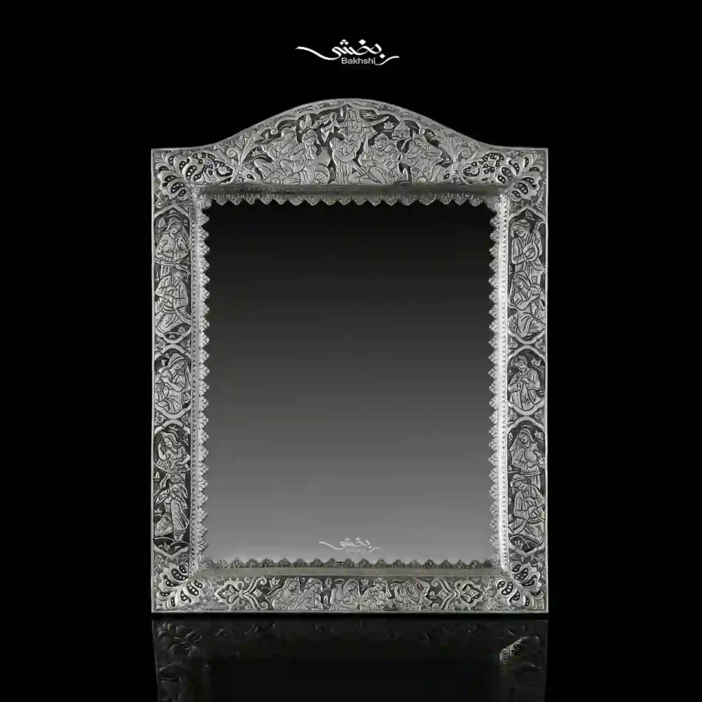 ست آینه مستطیل تاجدار و شمعدان نقره مینیاتور