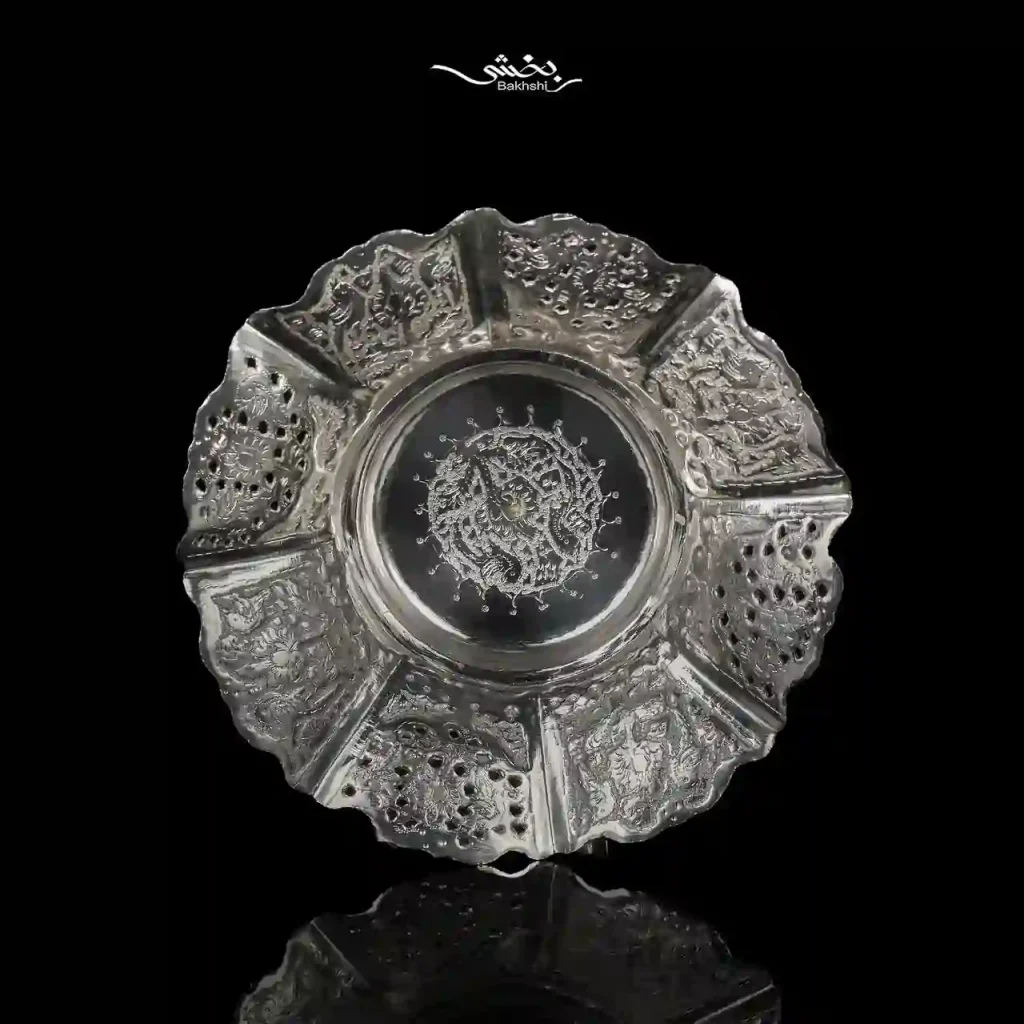 شیرینی خوری نقره دالبور قلم گل و مرغ