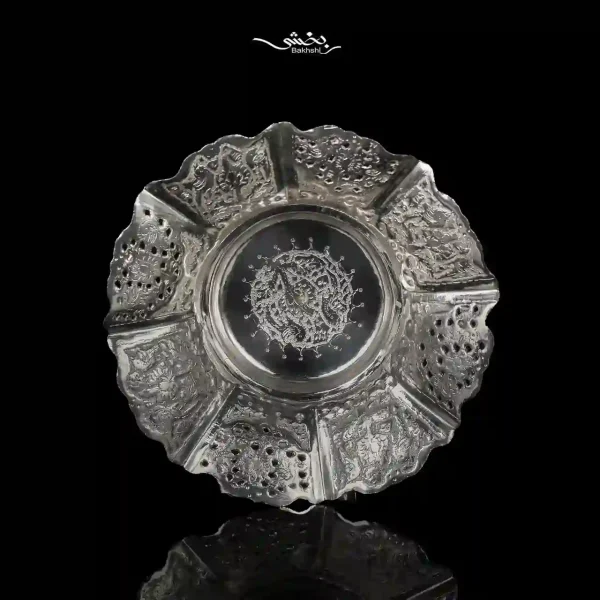 شیرینی خوری نقره دالبور قلم گل و مرغ