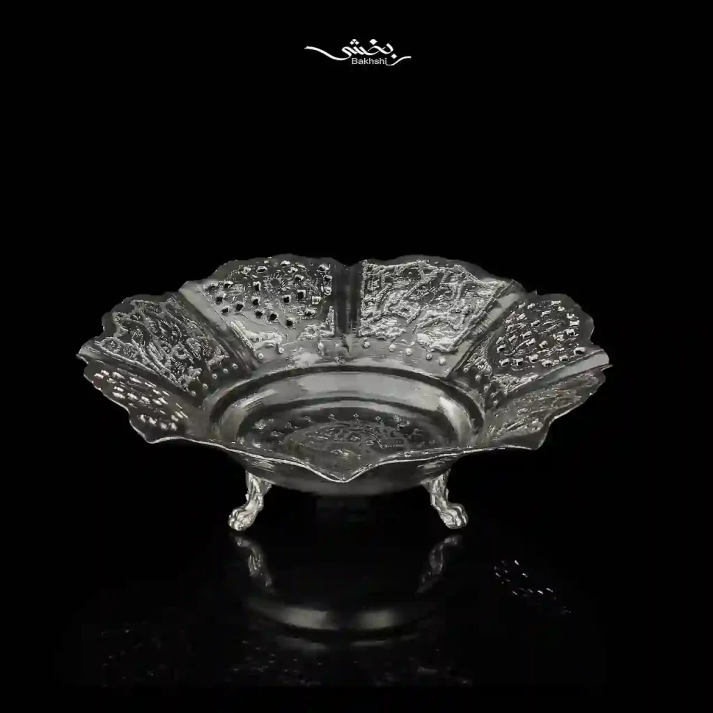 شیرینی خوری نقره دالبور قلم گل و مرغ