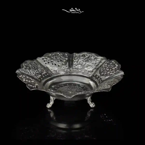 شیرینی خوری نقره دالبور قلم گل و مرغ