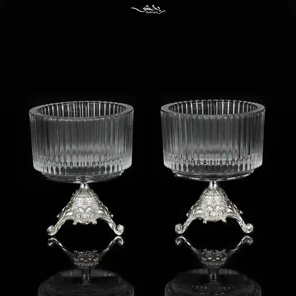 شمعدان کریستال نقره سه پایه