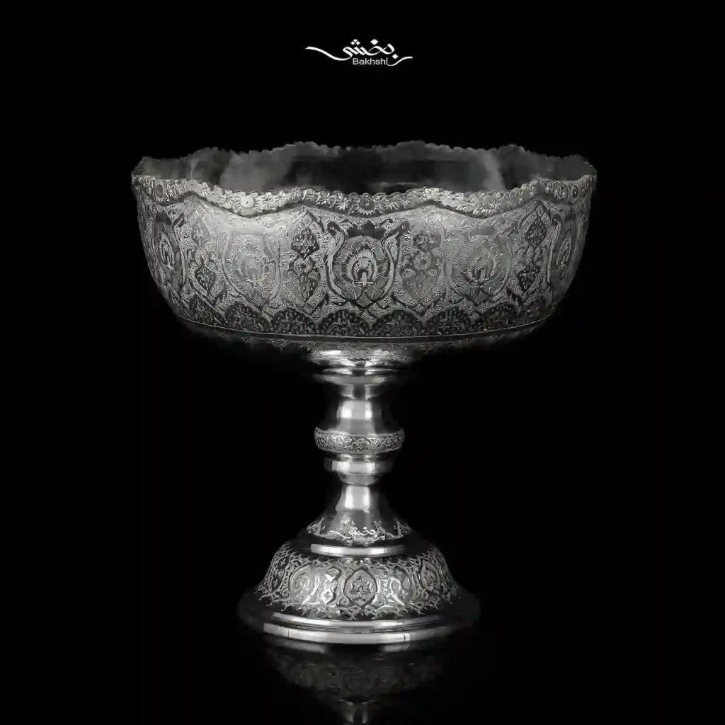 کاسه نقره پایه بلند قلم ترنج