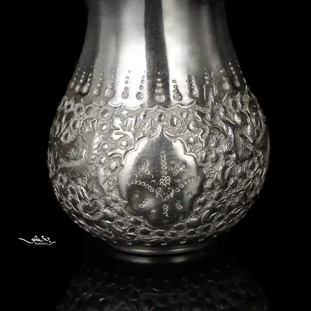 نمکدان نقره جفتی قلم گل و مرغ