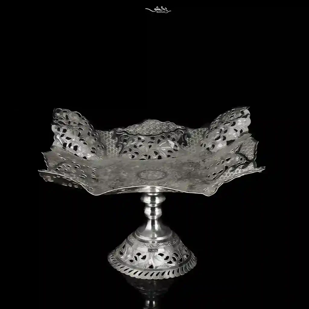 شیرینی خوری نقره پایه دار مربع قلم تبریز