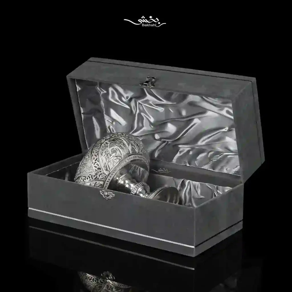 کاسه گزخوری نقره پایه دار قلم مینیاتور