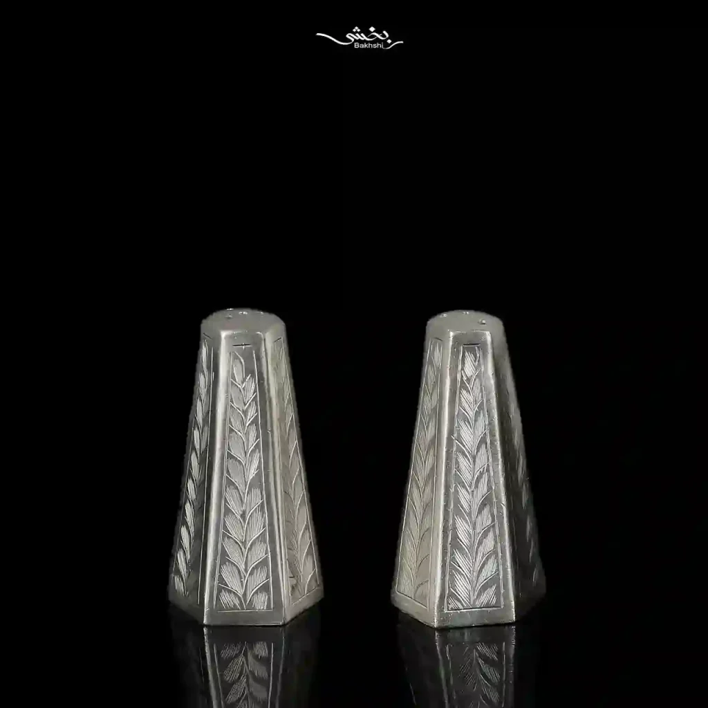 نمکدان نقره جفتی شش ضلعی قلم تبریز