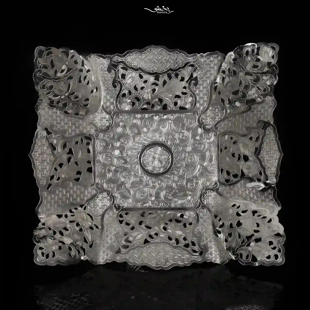 شیرینی خوری نقره پایه دار مربع قلم تبریز