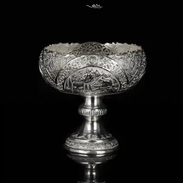 کاسه گزخوری نقره پایه دار قلم مینیاتور